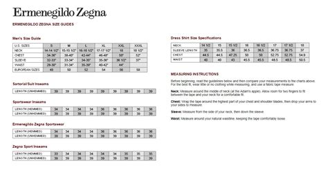 zegna suit size chart - ermenegildo zegna size chart men.